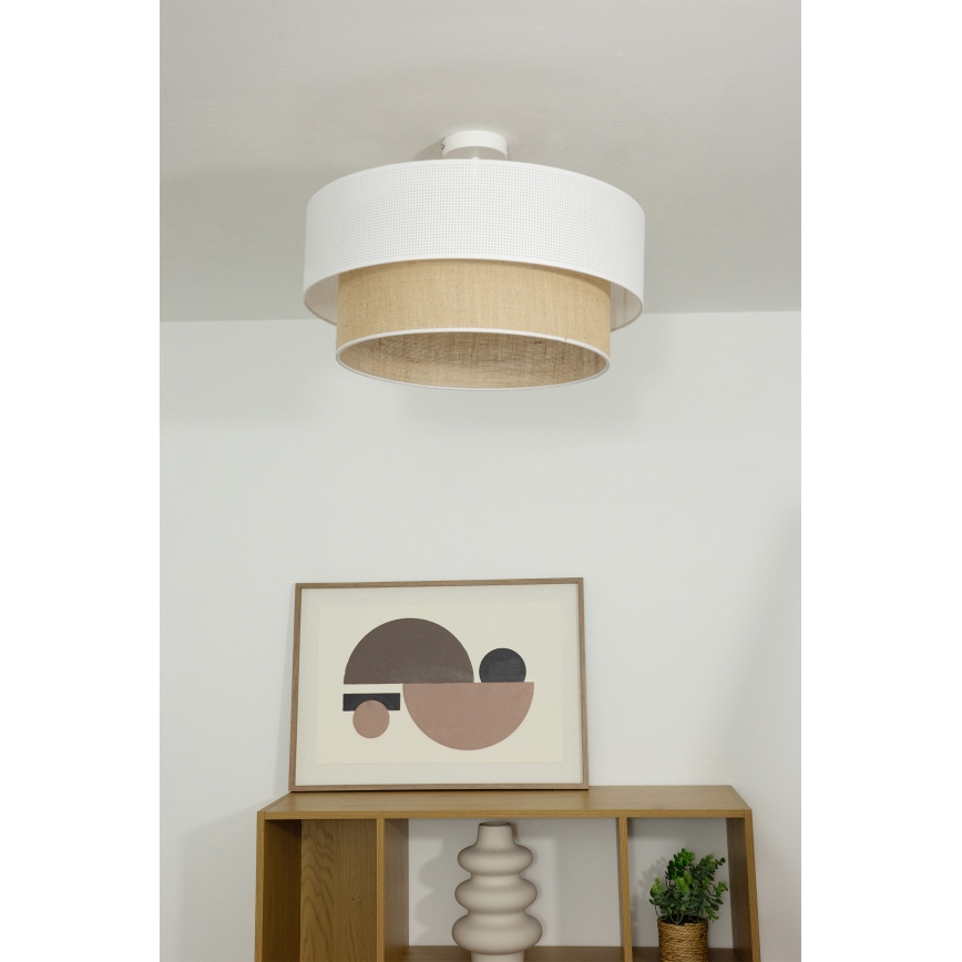 Prisadený luster BORHO 1xE27/60W/230V pr. 50 cm biela/juta