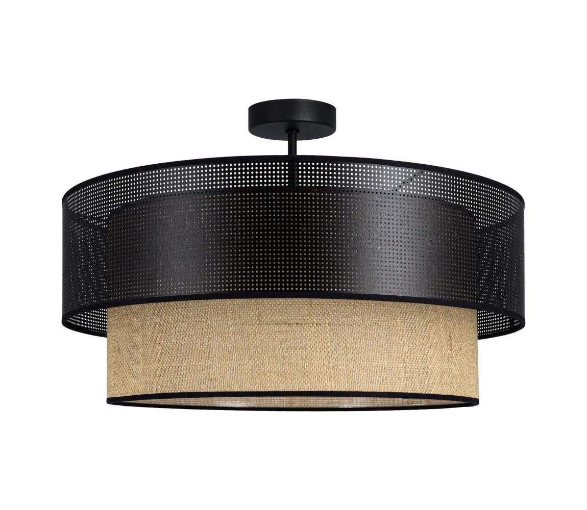 Prisadený luster BORHO 1xE27/60W/230V pr. 50 cm čierna/juta 0436