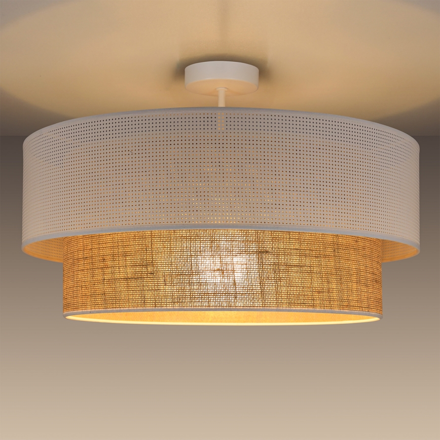 Prisadený luster BORHO 1xE27/60W/230V, priemer 40 cm, biela/juta