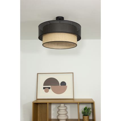 Prisadený luster BORHO 1xE27/60W/230V priemer 40 cm čierna/juta