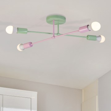 Prisadený luster CAMBRIDGE 4xE27/15W/230V zelený/ružový