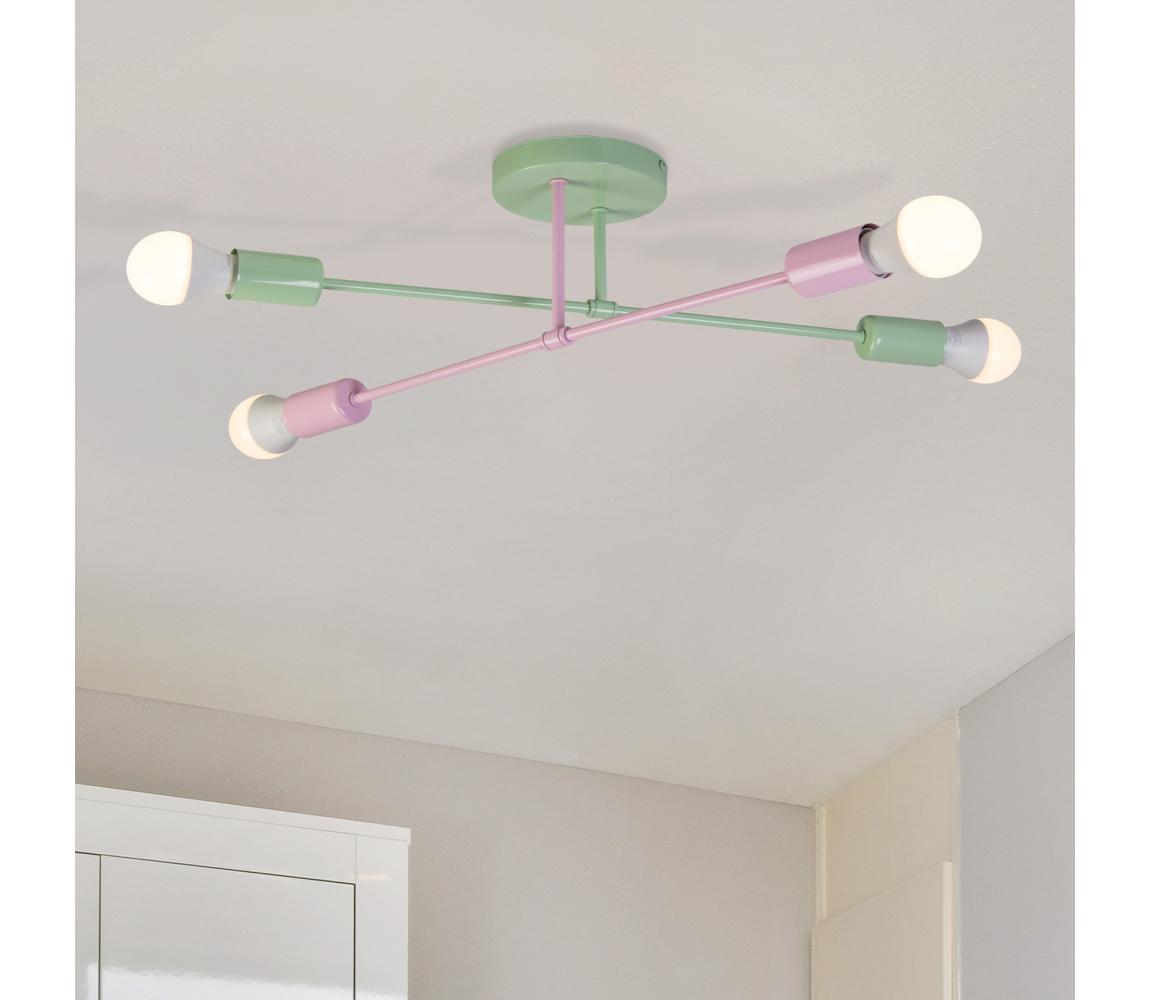 Prisadený luster CAMBRIDGE 4xE27/15W/230V zelený/ružový W-2022/4 MT+LPK