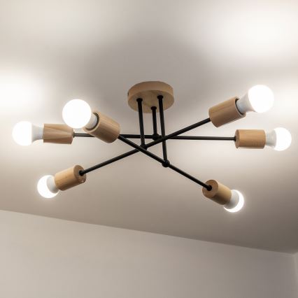 Prisadený luster CAMBRIDGE 6xE27/15W/230V borovica