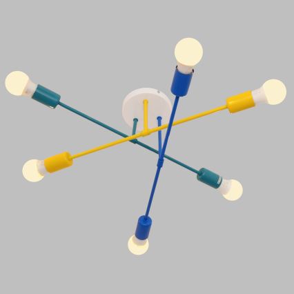 Prisadený luster CAMBRIDGE 6xE27/20W/230V modrá/žltá