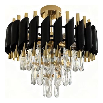 Prisadený luster CRISTAL 5xE14/10W/230V priemer 38 cm čierna/zlatá