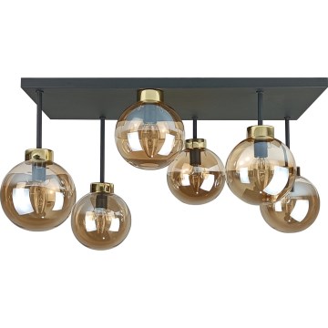 Prisadený luster DEA 6xE14/60W/230V čierna/zlatá/dymová béžová