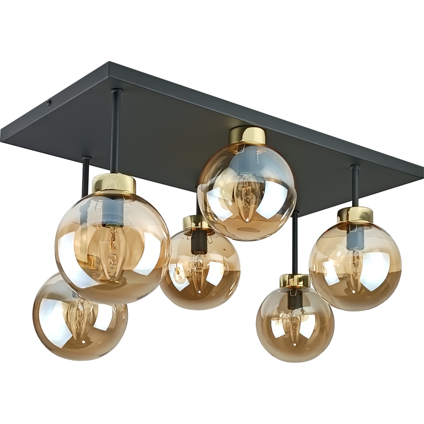 Prisadený luster DEA 6xE14/60W/230V čierna/zlatá/dymová béžová