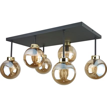 Prisadený luster DEA 6xE14/60W/230V čierna/zlatá/dymová béžová