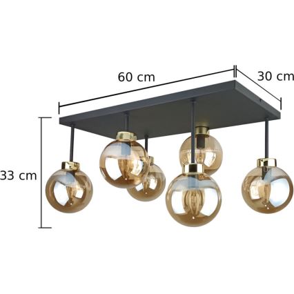 Prisadený luster DEA 6xE14/60W/230V čierna/zlatá/dymová béžová