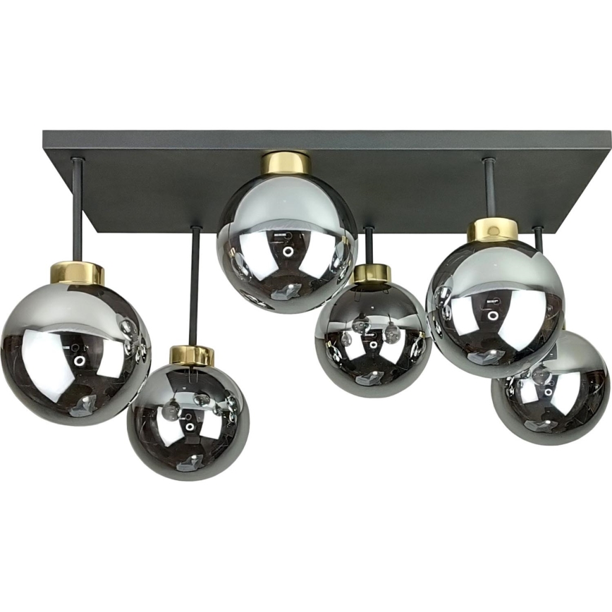 Prisadený luster DEA 6xE14/60W/230V čierna/zlatá/dymová čierna