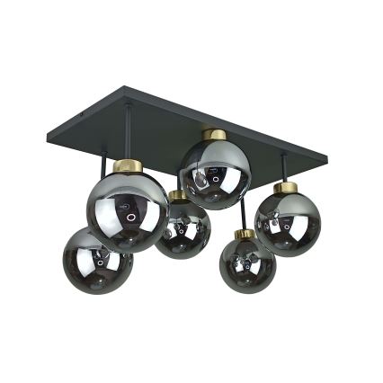 Prisadený luster DEA 6xE14/60W/230V čierna/zlatá/dymová čierna