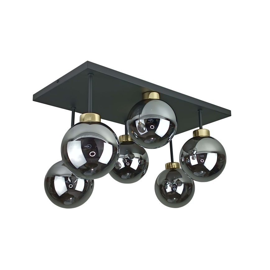 Prisadený luster DEA 6xE14/60W/230V čierna/zlatá/dymová čierna