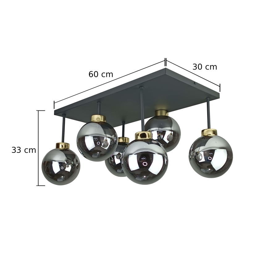 Prisadený luster DEA 6xE14/60W/230V čierna/zlatá/dymová čierna