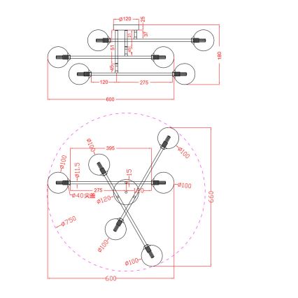 Prisadený luster DORADO 6xG9/28W/230V zlatý