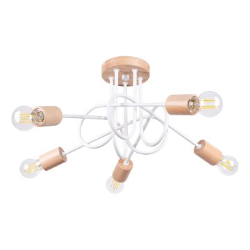 Prisadený luster EMBER 5xE27/15W/230V biela/béžová/buk