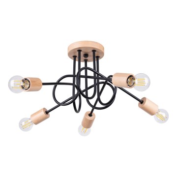 Prisadený luster EMBER 5xE27/15W/230V čierna/béžová/buk