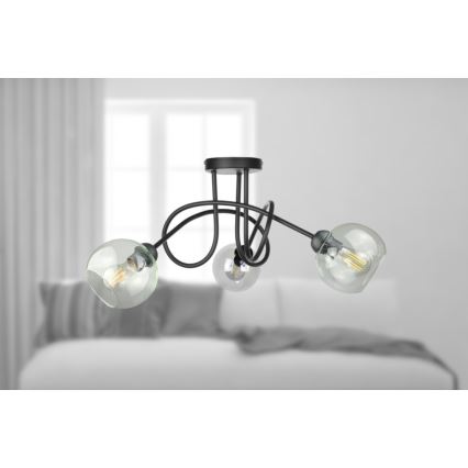 Prisadený luster EVIE 3xE27/60W/230V čierna/číra
