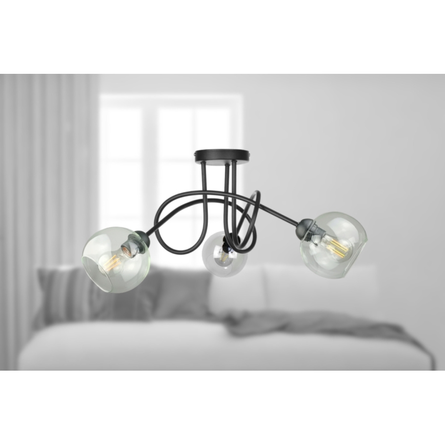 Prisadený luster EVIE 3xE27/60W/230V čierna/číra
