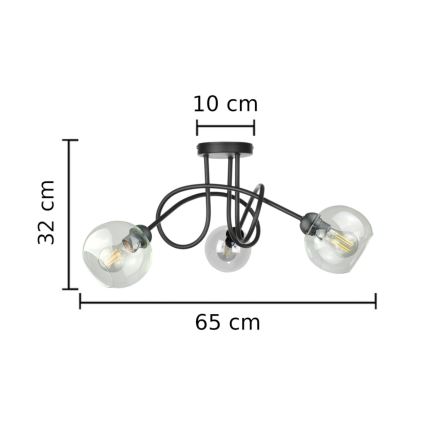 Prisadený luster EVIE 3xE27/60W/230V čierna/číra