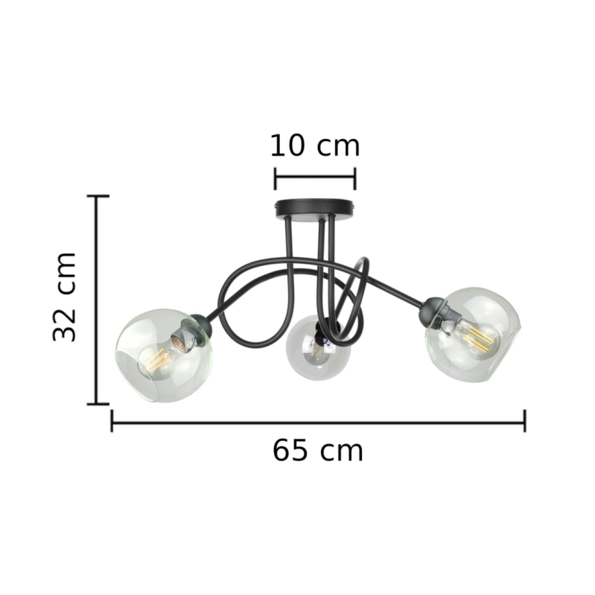 Prisadený luster EVIE 3xE27/60W/230V čierna/číra