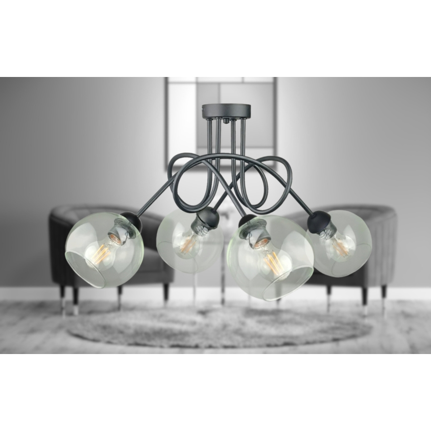 Prisadený luster EVIE 4xE27/60W/230V antracit/číra