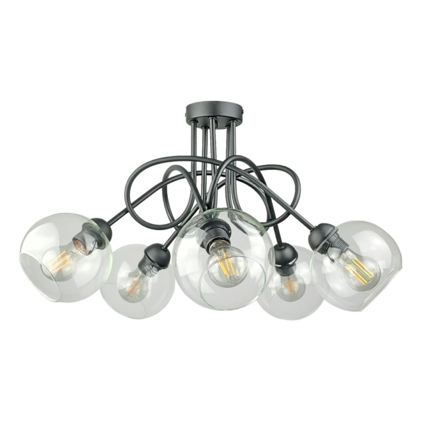 Prisadený luster EVIE 5xE27/60W/230V antracit/číra