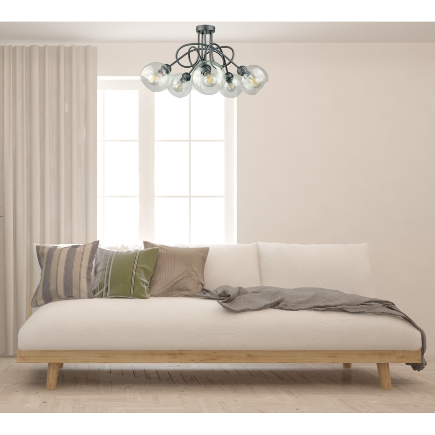 Prisadený luster EVIE 5xE27/60W/230V antracit/číra