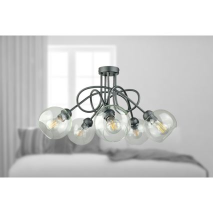 Prisadený luster EVIE 5xE27/60W/230V antracit/číra