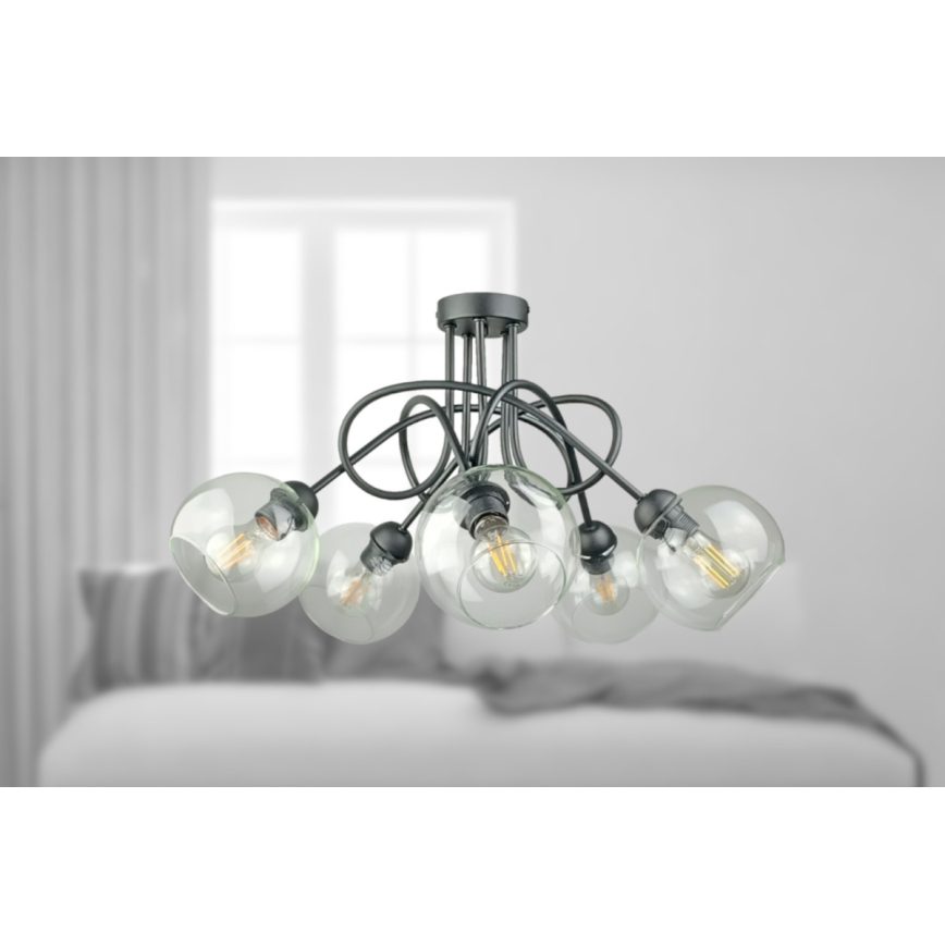 Prisadený luster EVIE 5xE27/60W/230V antracit/číra
