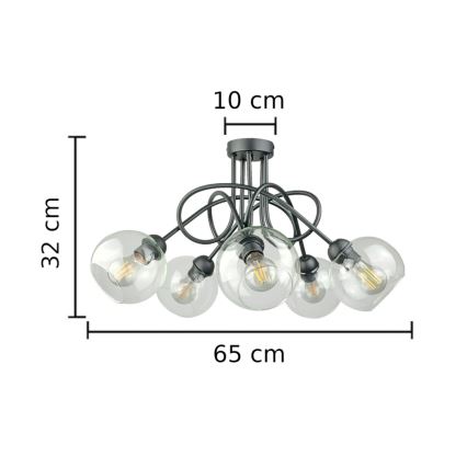 Prisadený luster EVIE 5xE27/60W/230V antracit/číra