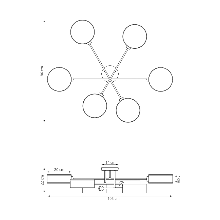 Prisadený luster MAGA 6xE14/10W/230V čierna/sivá