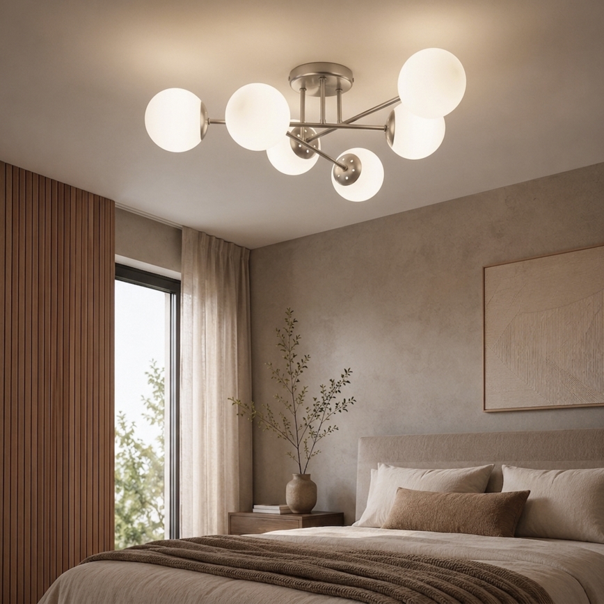 Prisadený luster MALENA 6xE14/5W/230V matný chróm/biela