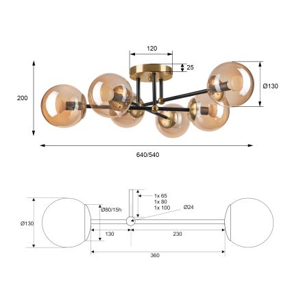 Prisadený luster MALENA 6xE14/5W/230V zlatá/čierna/dymová béžová