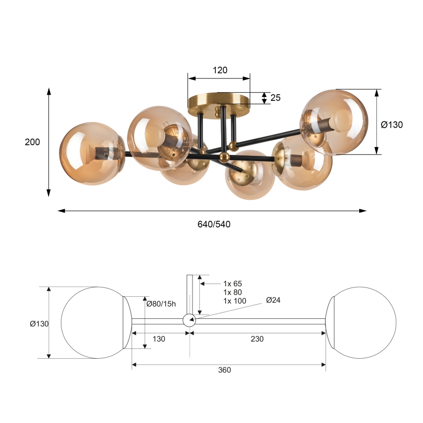 Prisadený luster MALENA 6xE14/5W/230V zlatá/čierna/dymová béžová