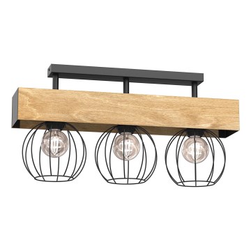 Prisadený luster MENTON 3xE27/15W/230V čierna/hnedá/dub