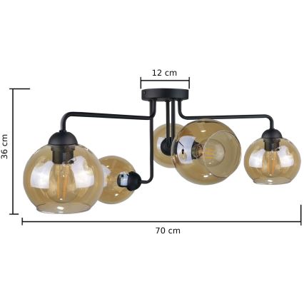 Prisadený luster MONDE BLACK 5xE27/60W/230V