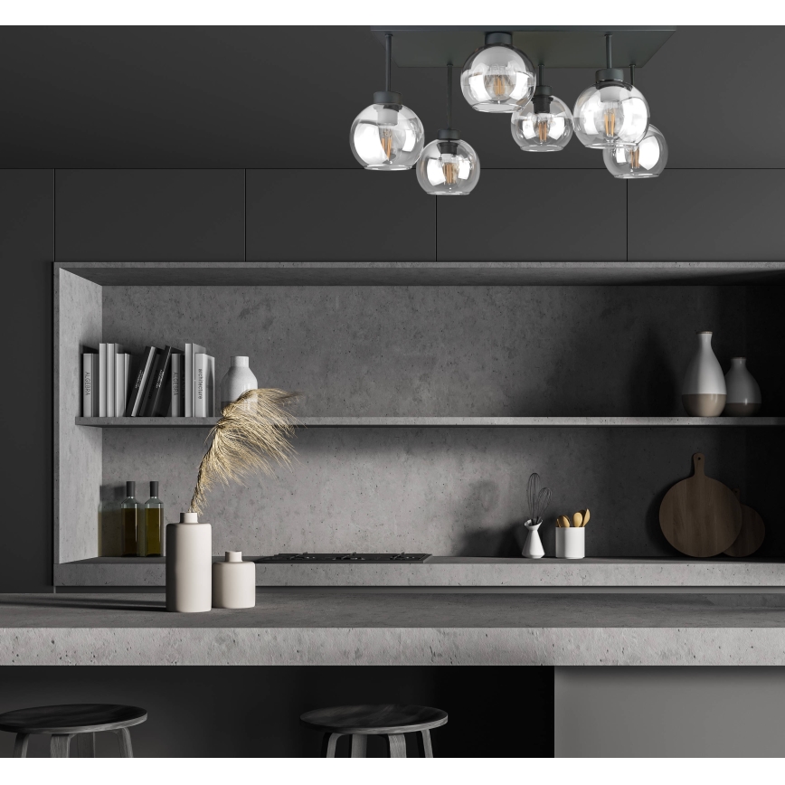 Prisadený luster NESSA 6xE27/60W/230V čierna/číra