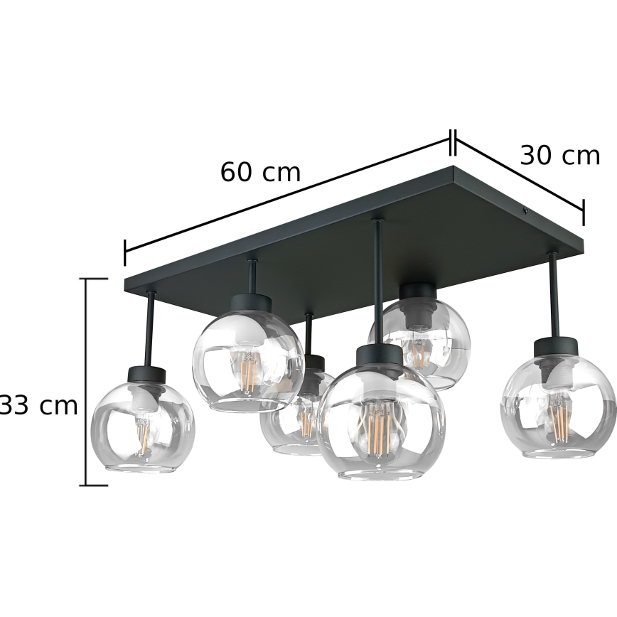 Prisadený luster NESSA 6xE27/60W/230V čierna/číra