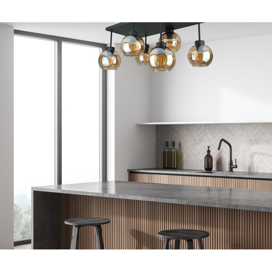 Prisadený luster NESSA 6xE27/60W/230V čierna/dymová béžová