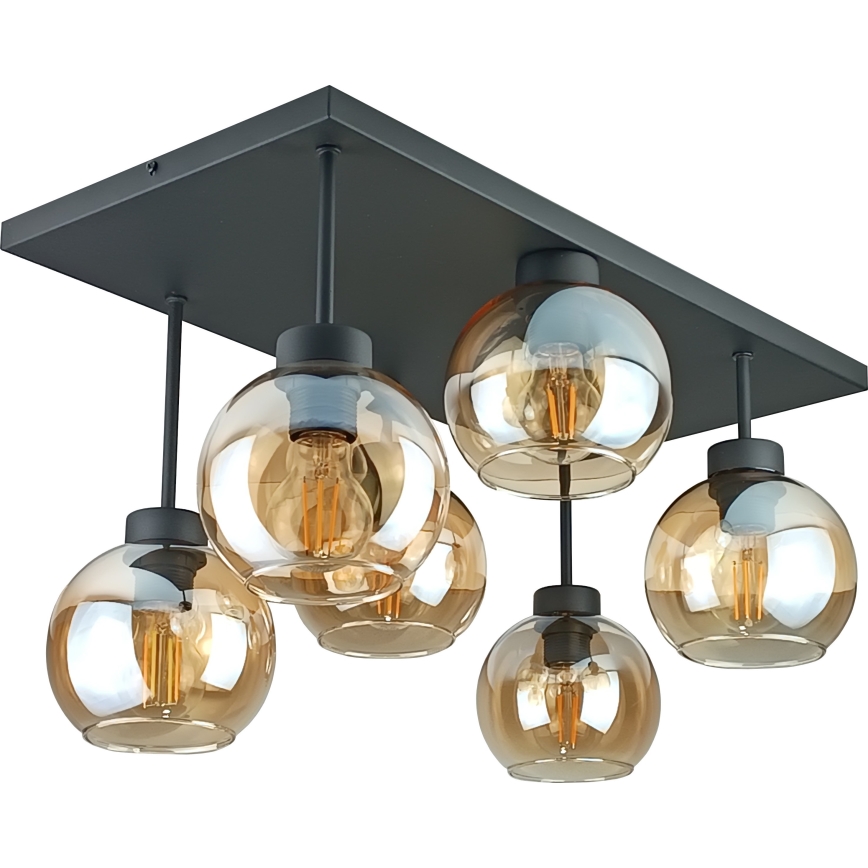 Prisadený luster NESSA 6xE27/60W/230V čierna/dymová béžová