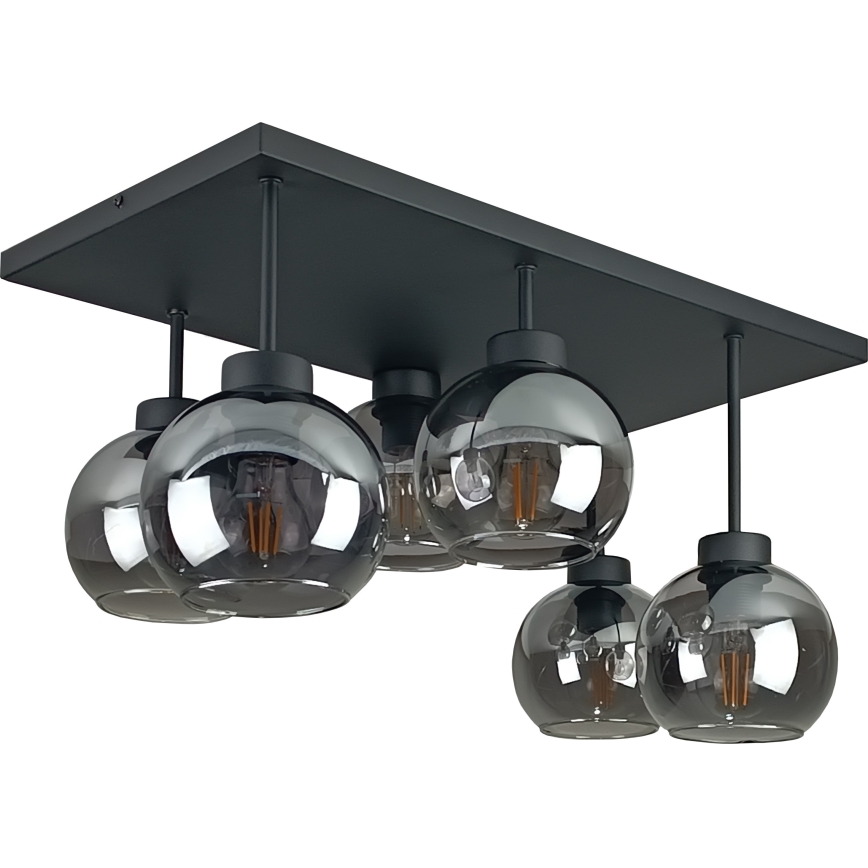 Prisadený luster NESSA 6xE27/60W/230V čierna/dymová čierna