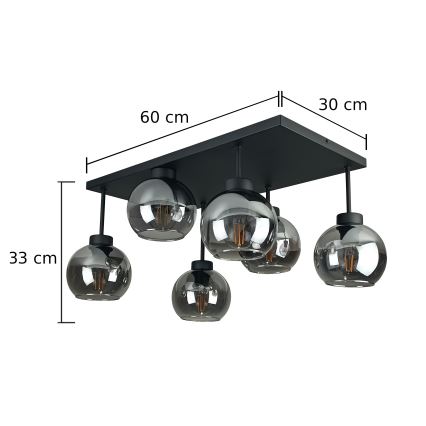 Prisadený luster NESSA 6xE27/60W/230V čierna/dymová čierna