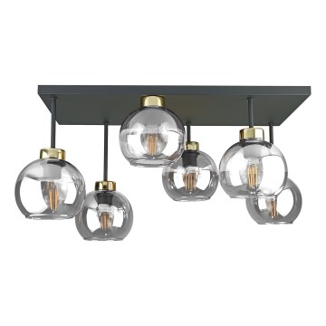 Prisadený luster NESSA 6xE27/60W/230V čierna/zlatá/číra
