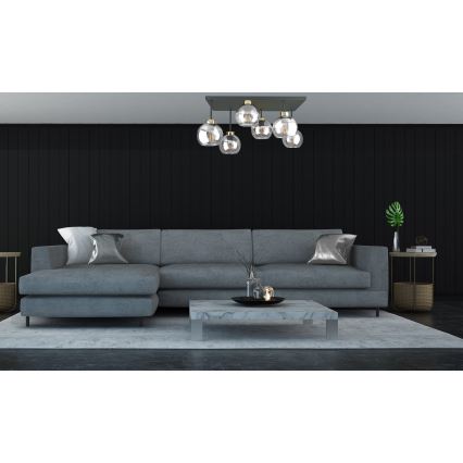 Prisadený luster NESSA 6xE27/60W/230V čierna/zlatá/číra