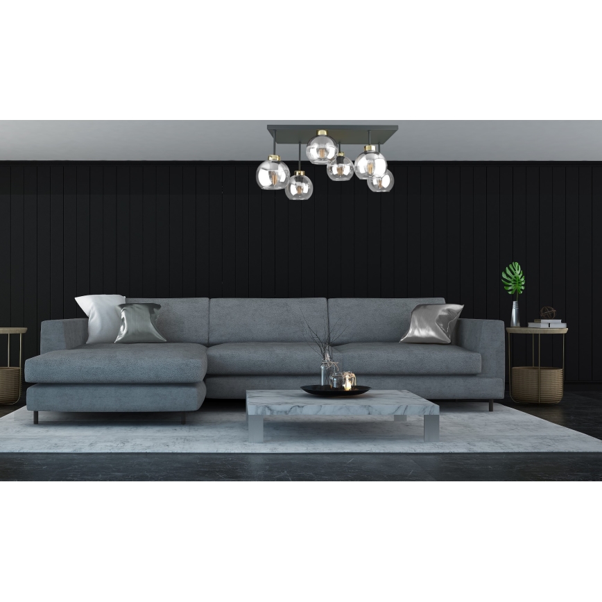 Prisadený luster NESSA 6xE27/60W/230V čierna/zlatá/číra