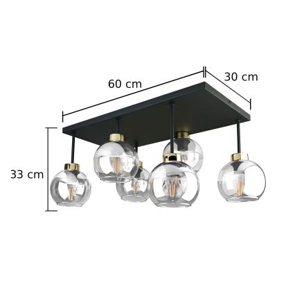 Prisadený luster NESSA 6xE27/60W/230V čierna/zlatá/číra