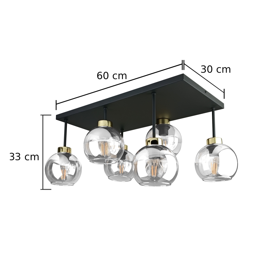 Prisadený luster NESSA 6xE27/60W/230V čierna/zlatá/číra