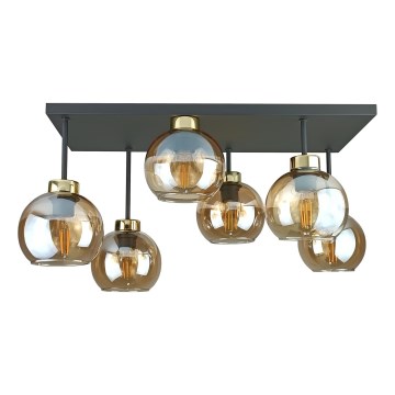 Prisadený luster NESSA 6xE27/60W/230V čierna/zlatá/dymová béžová