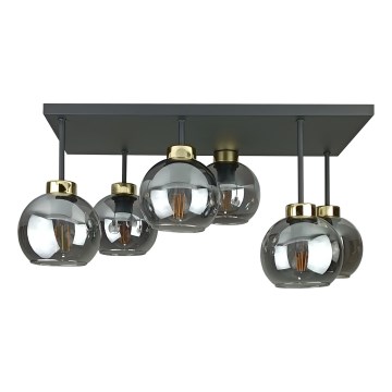 Prisadený luster NESSA 6xE27/60W/230V čierna/zlatá/dymová čierna