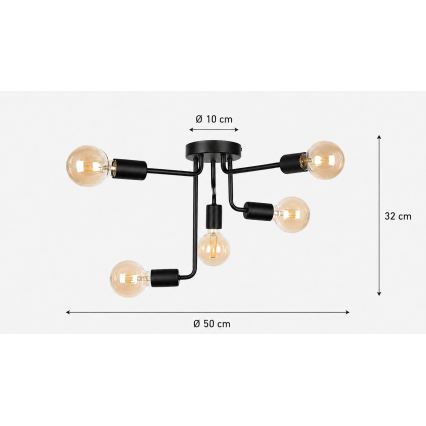 Prisadený luster NIXO 5xE27/60W/230V čierna